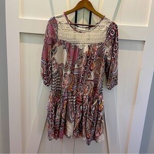 Umgee Boho Multicolor Paisley Lace dress with pockets size S